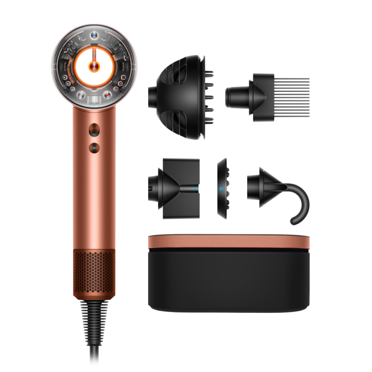 Фен Dyson Supersonic HD16 Nural Curly+Coily для кучерявого та в'юнкого волосся (янтарний шовк/рожеве шампанське)